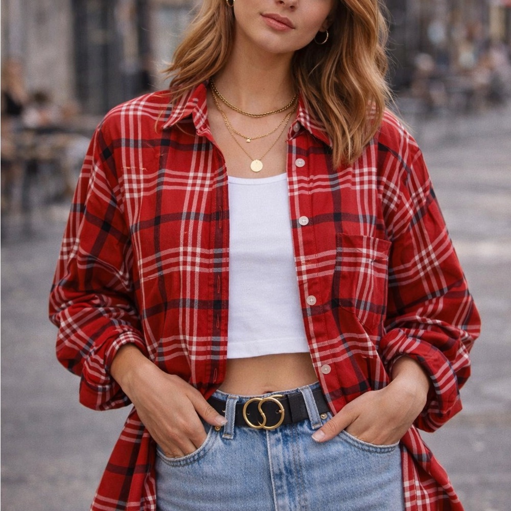 Vintage 80s 90s Alia Sport Red Plaid Button Up Size 14 | Oversized Retro Grunge